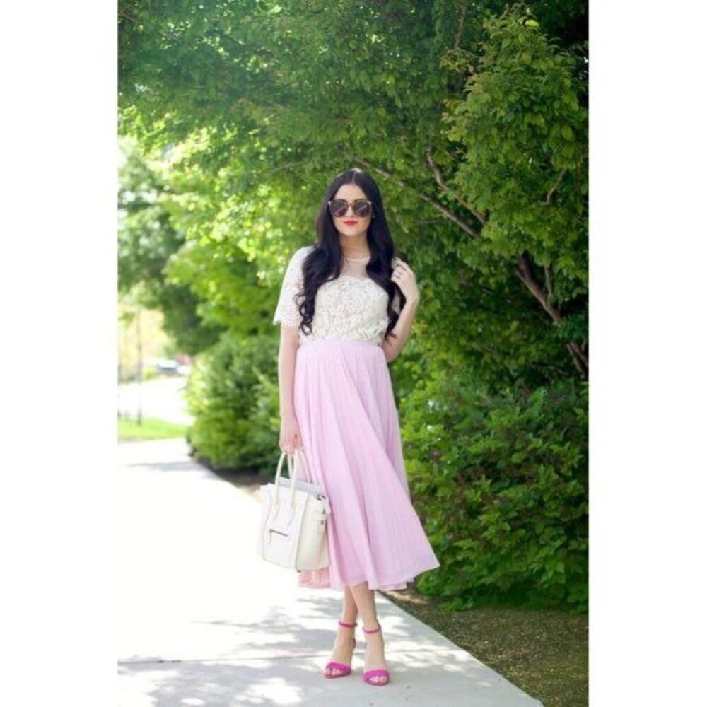 Rachel Parcell Blush Color Chiffon Pleated Midi Skirt